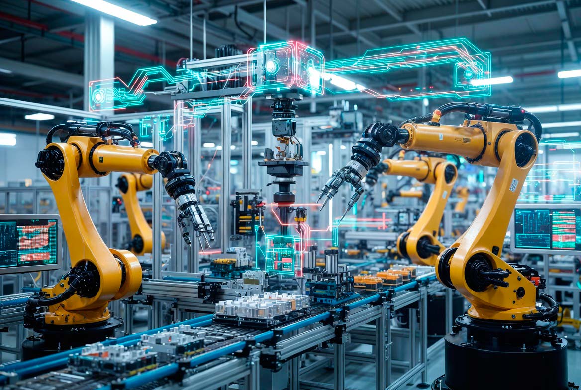 Автоматизированная производственная линия с роботами